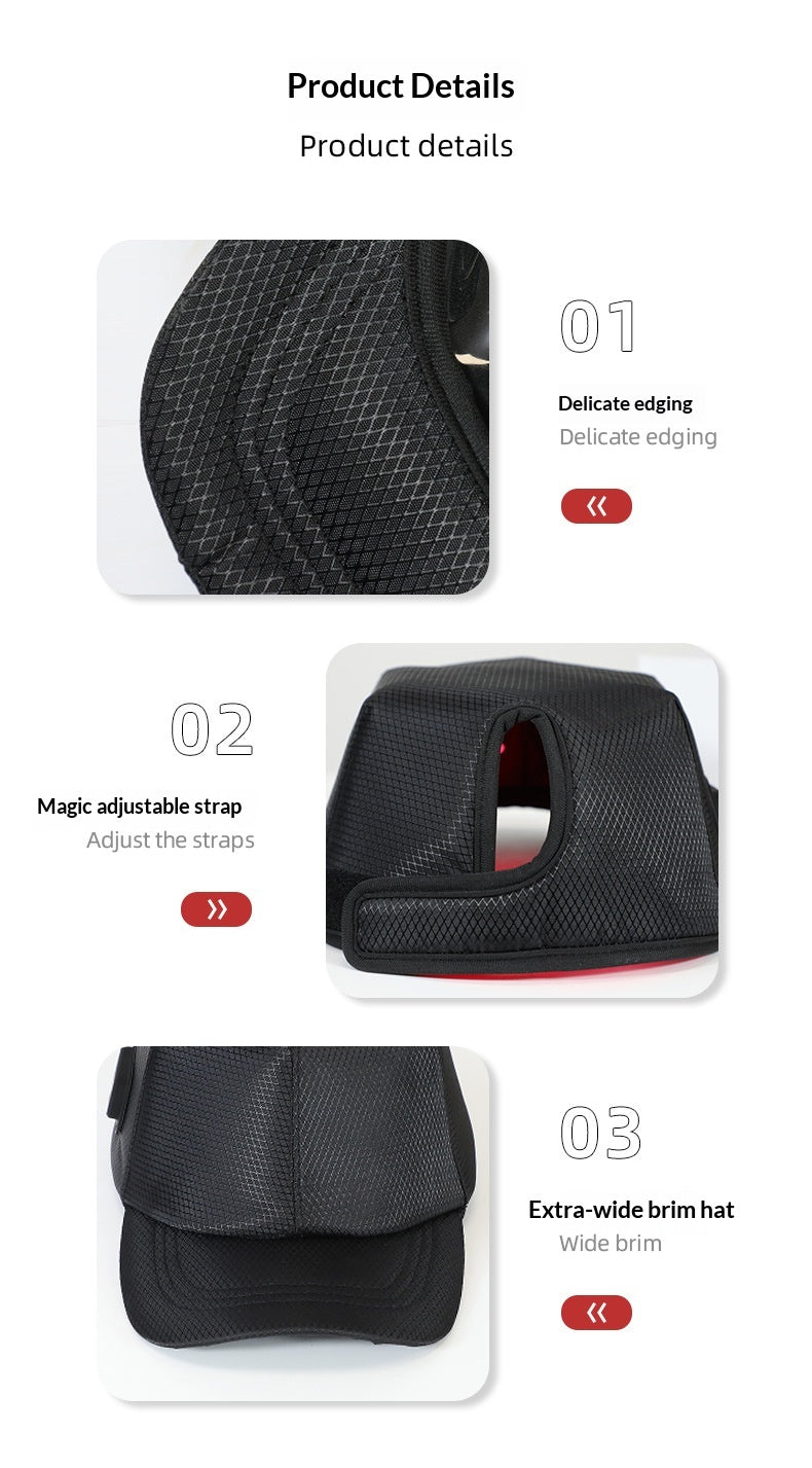 LumiCrown Cap product details - stitching, adjustable strap, wide brim